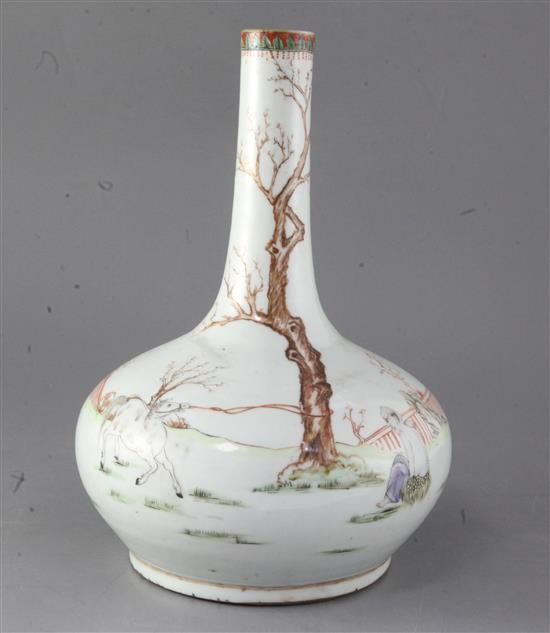 A Chinese enamelled porcelain bottle vase, 19th century, height 33.5cm, faults,